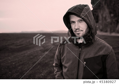 Hooded man in Iceland 45380927