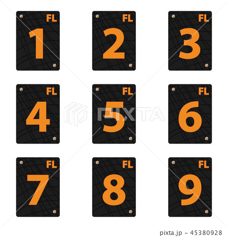 Black texture sign with orange numbers on white. 45380928