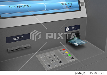 3d rendering of an ATM machine with its screen and button panel in a close view. 45383572