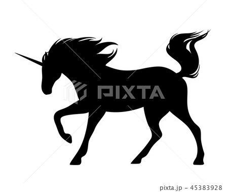 Running Unicorn Horse Black Vector Silhouetteのイラスト素材