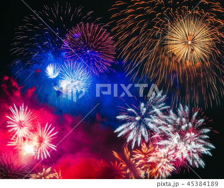 Colorful fireworks explosion on the black background 45384189