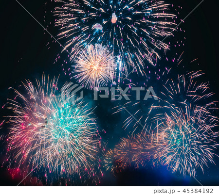 Colorful fireworks explosion on the black background Colorful fireworks explosion on the black background 45384192