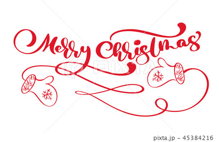 Red Merry Christmas vintage calligraphy lettering vector text with winter drawing scandinavian 45384216