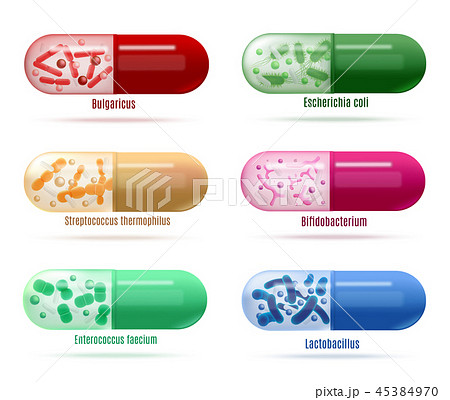 Probiotics Pills with Live Bacteria Vector Set Probiotics Pills with Live Bacteria Vector Set 45384970
