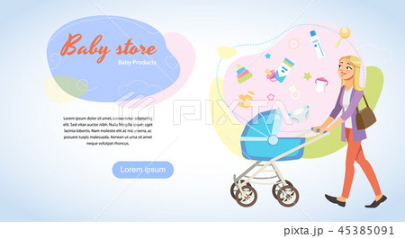Store with Baby Products Cartoon Vector Web Banner 45385091