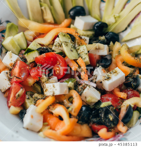 Greek salad with vegetables for healthy food 45385113