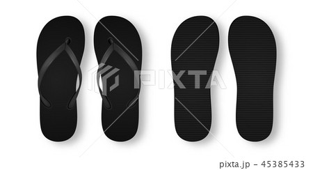 Vector Realistic 3d Black Blank Empty Flip Flop Set Closeup Isolated on White Background. Design 45385433