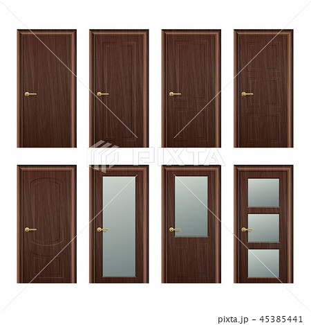 Vector realistic different closed brown wooden door icon set closeup isolated on white background Vector realistic different closed brown wooden door icon set closeup isolated on white background 45385441