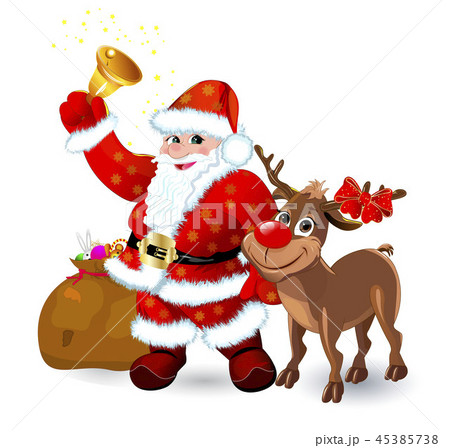 Santa with bell and reindeer 45385738