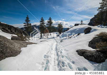 Scenic nature mountain view hiking trail snow 45385861