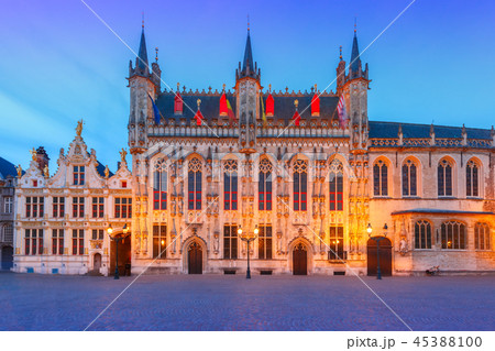Cityscape with the picturesque Christmas Burg Square in Bruges 45388100