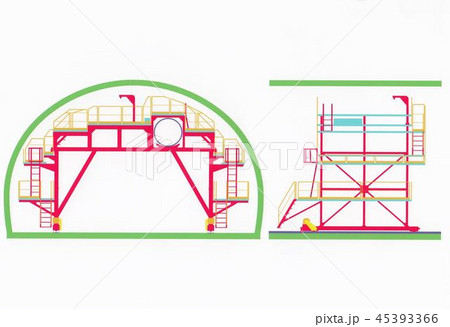 トンネル工事用防水シート張り作業台車 01のイラスト素材