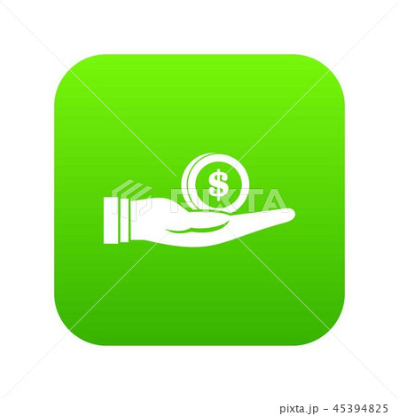 Dollar in hand icon digital green 45394825