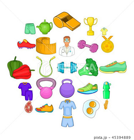 Healthy lifestyle icons set, cartoon style 45394889