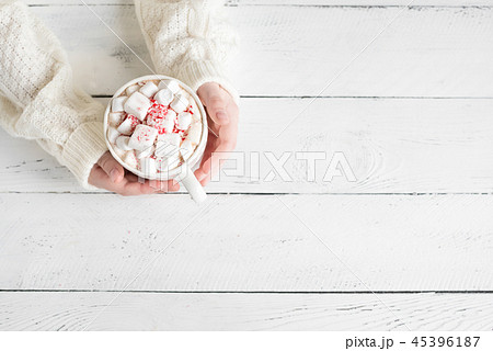 Peppermint Hot Chocolate in hands 45396187
