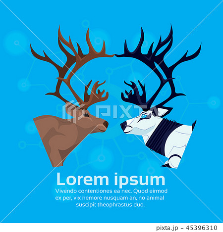couple robot reindeer artificial intelligence concept robotic deer cartoon animal flat copy space 45396310