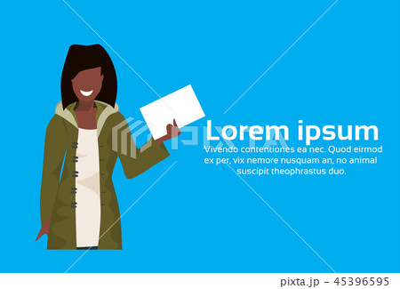african american woman winter clothes hold envelope female cartoon character portrait blue 45396595