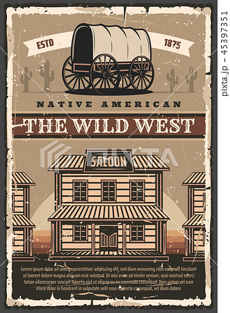 American Wild West Saloon And Wagon Retro Posterのイラスト素材