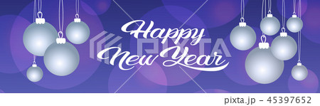 merry christmas happy new year concept white balls decoration greeting card horizontal banner 45397652