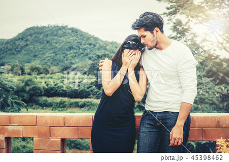 The unhappy couple of man and woman. 45398462