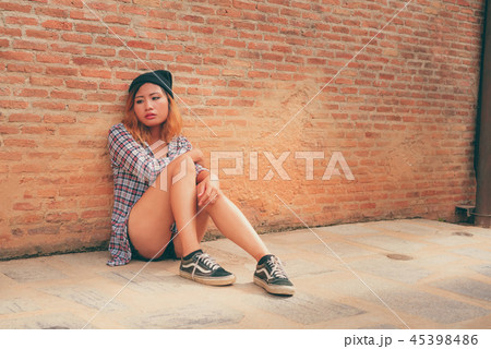 Depressed teenage woman feeling sad and lonely. 45398486