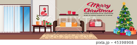 living room decorated merry christmas happy new year pine tree home interior decoration winter 45398908