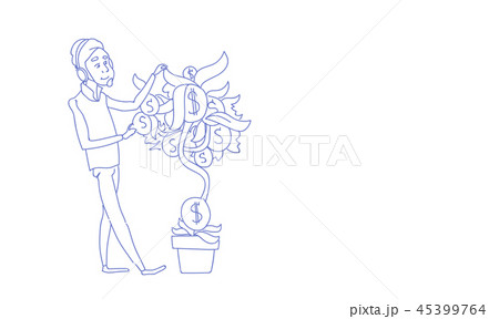 businessman watering money tree finance success concept sketch doodle horizontal businessman watering money tree finance success concept sketch doodle horizontal 45399764