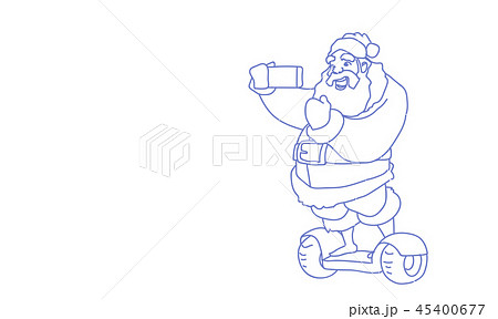 Santa claus ride electric hoverboard making selfie photo christmas happy new year greeting card 45400677