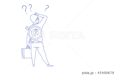 Confused businessman standing back hand touch head question mark think problem solution concept 45400679