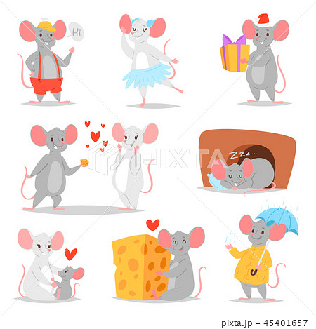 Cartoon mouse vector mousy animal character rodent and funny rat with cheese illustration mousey set 45401657