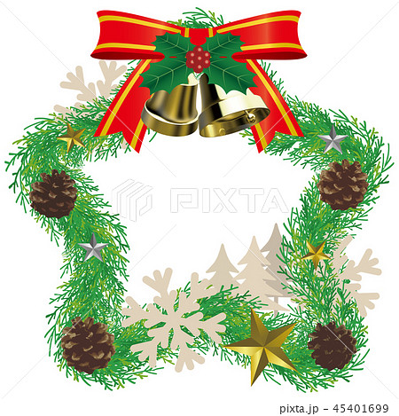 ベクター イラスト デザイン クリスマス リース エンブレム 飾り ベル リボン 星のイラスト素材