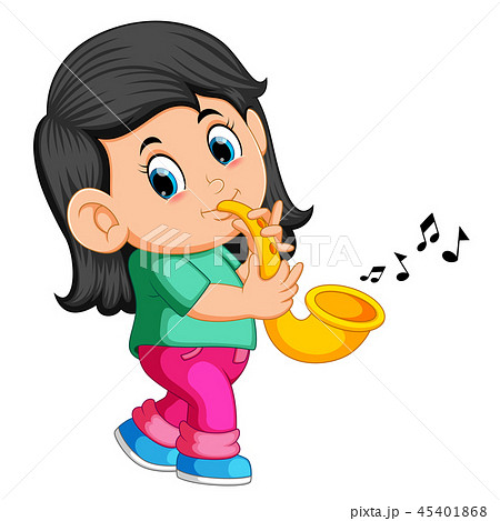 Little girl playing saxophone 45401868