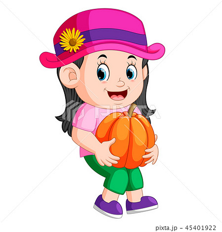 Cute child holding big pumpkin 45401922