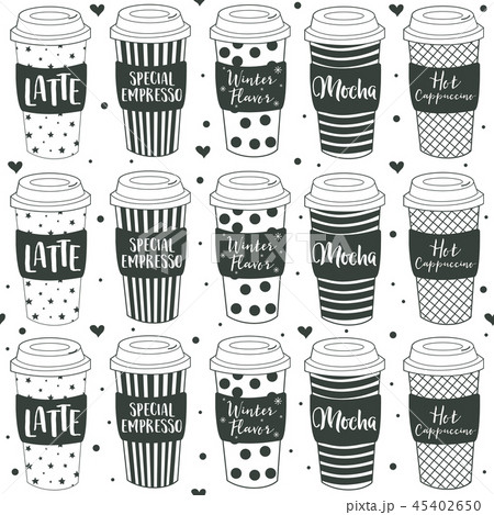 Coffee cups seamless pattern, winter flavor.  45402650