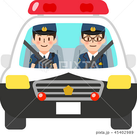 パトカーに乗った笑顔の警察官のイラスト素材