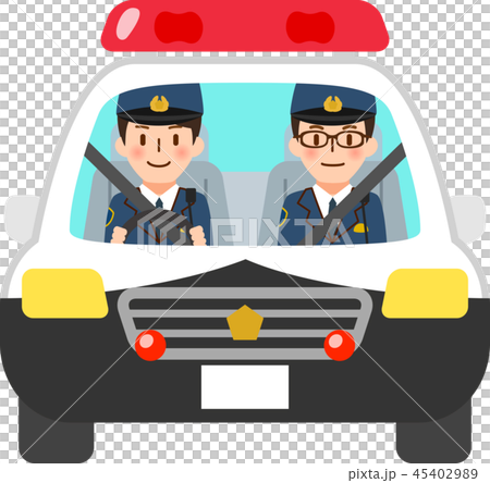 パトカーに乗った笑顔の警察官 45402989