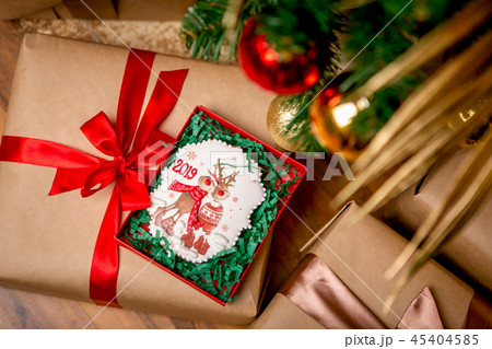 Cookie with deers and numbers 2019 in carton box 45404585