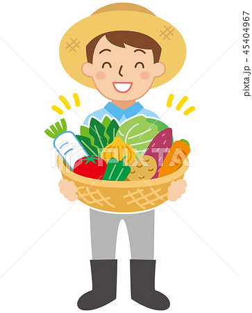 農家と野菜かごのイラスト素材