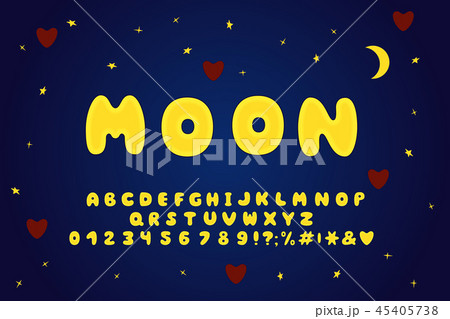 Alphabet cartoon design, moon style. Letters, numbers and punctuation marks. Font vector typography 45405738