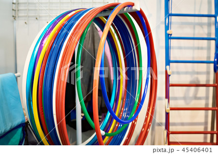 Gymnastic hoops in sport gym 45406401