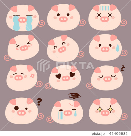 Set of 12 cute pig emoticons, vector design Set of 12 cute pig emoticons, vector design 45406682