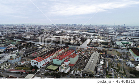工業地帯　工場　ドローン空撮 45408319