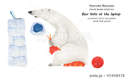 Bear knit at the laptop, close-up illustration 45408476