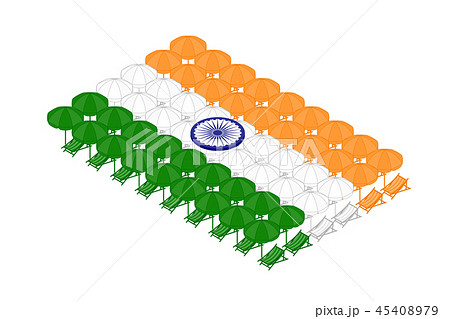 Isometric beach or deck chair with umbrella in row 45408979