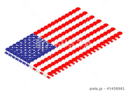 Isometric beach or deck chair with umbrella in row Isometric beach or deck chair with umbrella in row 45408981