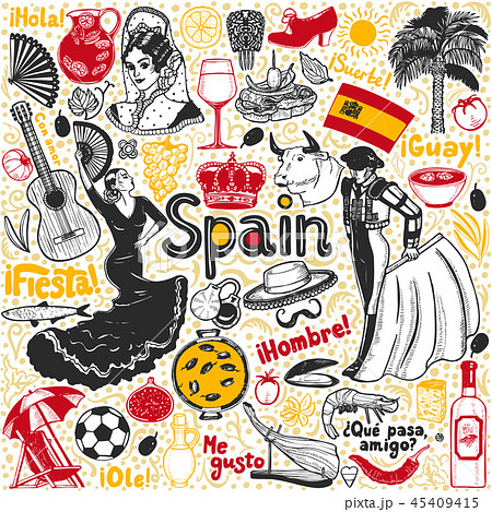 Set of Symbols of Spain in Hand-Drawn Style Set of Symbols of Spain in Hand-Drawn Style 45409415