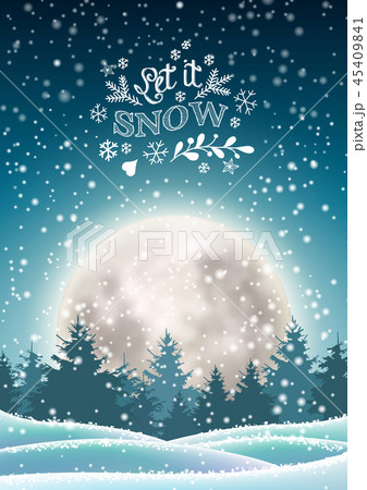 Christmas tree in snowy landscape with big moon Christmas tree in snowy landscape with big moon 45409841