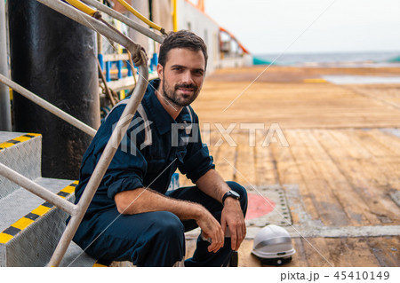 Marine Deck Officer or Chief mate on deck of vessel or ship 45410149
