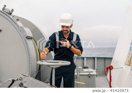 Marine Deck Officer or Chief mate on deck of vessel or ship Marine Deck Officer or Chief mate on deck of vessel or ship 45410973