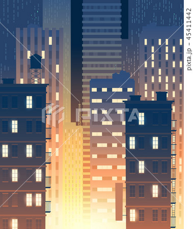 modern buildings at night, urban background - Stock Illustration [45411442]  - PIXTA